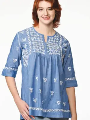 Tarika Embroidered Blue Cotton Tunic