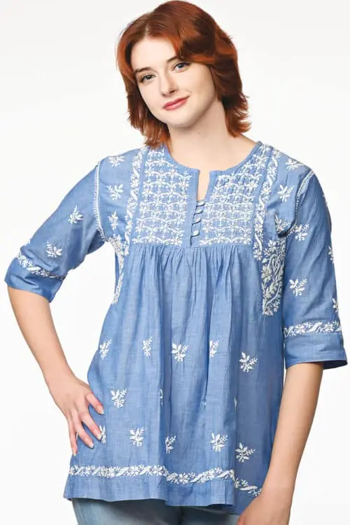 Tarika Blue Embroidered Cotton Tunic