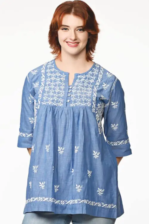 Tarika Blue Embroidered Cotton Tunic