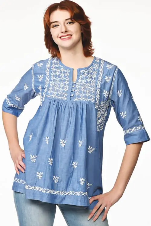Tarika Blue Embroidered Cotton Tunic