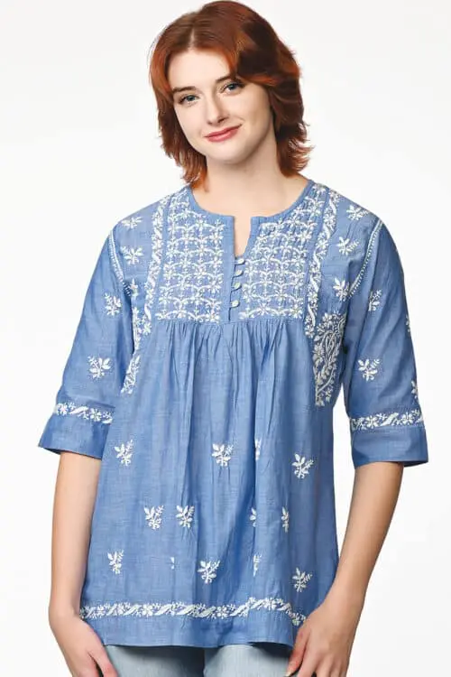 Tarika Blue Embroidered Cotton Tunic