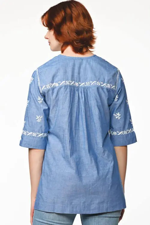 Tarika Embroidered Blue Cotton Tunic