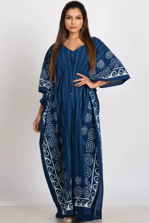 Indigo Printed Cotton Kaftan