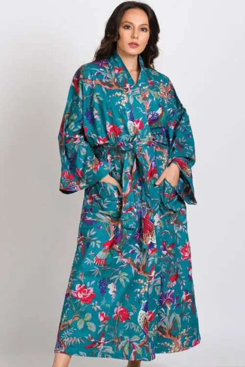 Teal Blue Kimono Robe