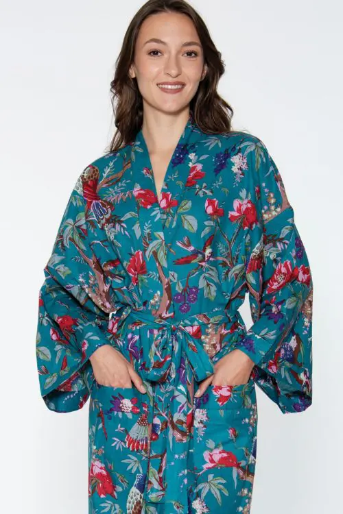 Teal Blue Kimono Robe