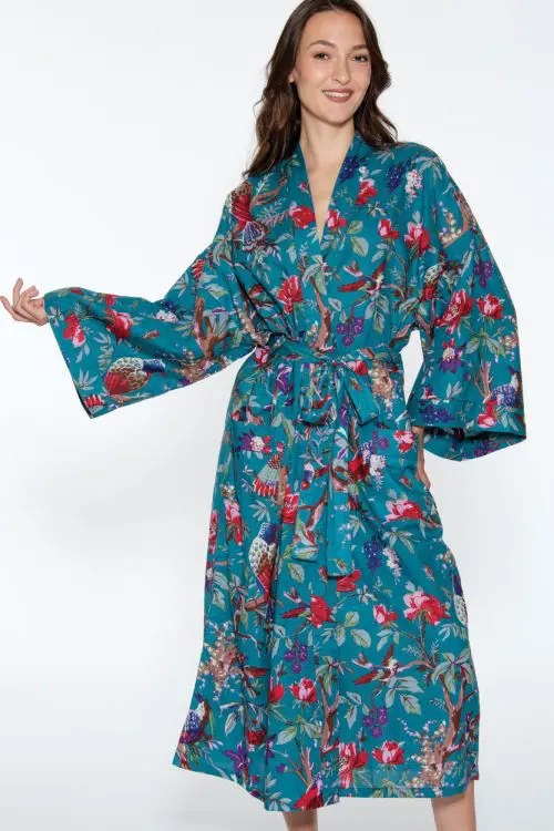 Teal Blue Kimono Robe