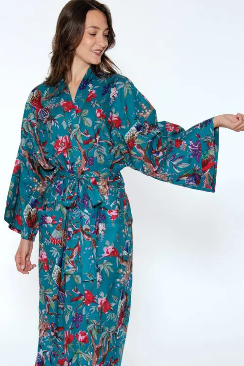 Teal Blue Kimono Robe