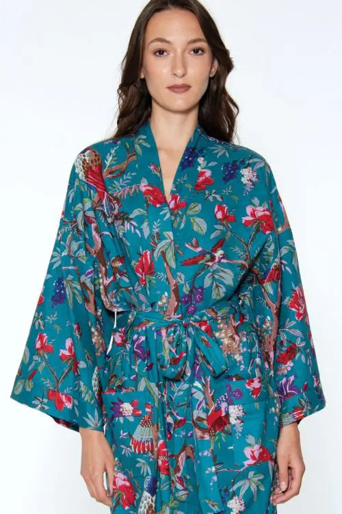 Teal Blue Kimono Robe