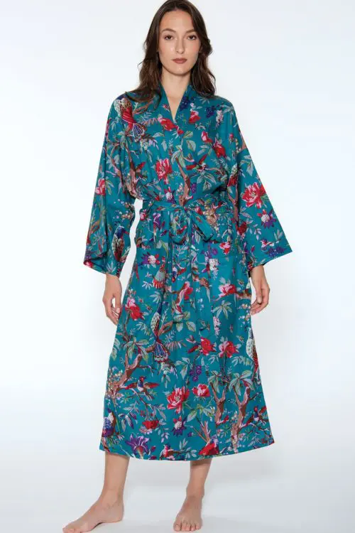 Teal Blue Kimono Robe