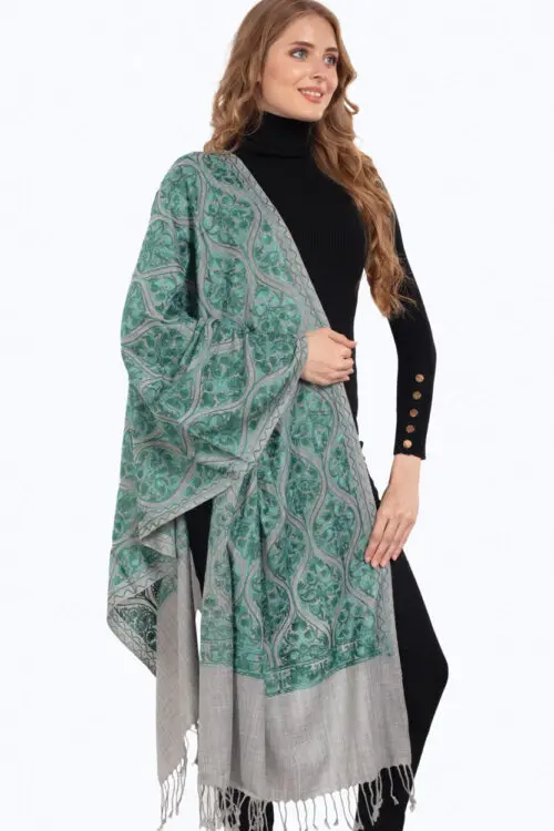 Surani Green Embroidered Shawl