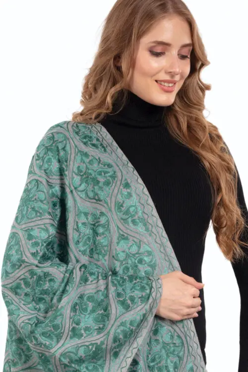 Surani Green Embroidered Shawl