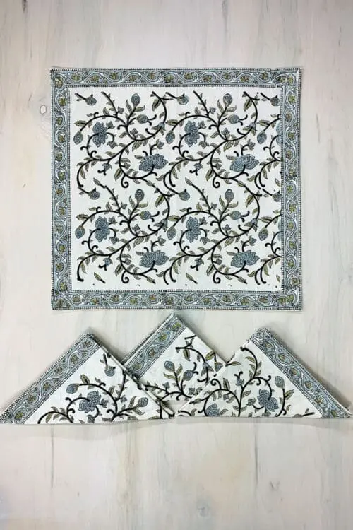 Block Print Silver Floral Napkins