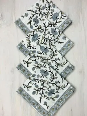 Block Print Silver Floral Napkins