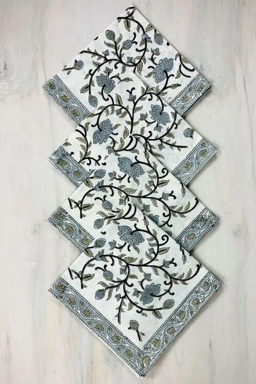 Block Print Silver Floral Napkins