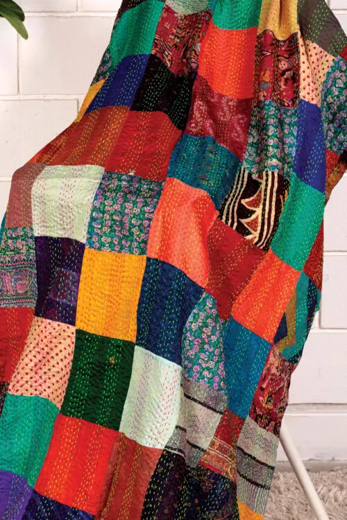 Kantha Silk Sari Throws