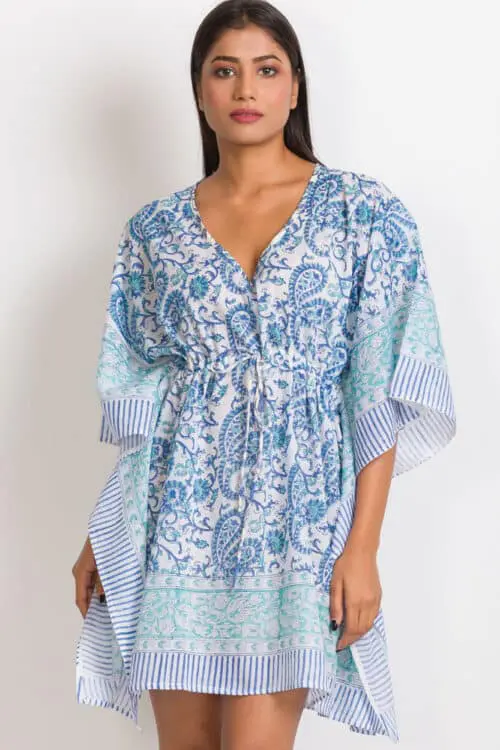 Block Print Turquoise Caftan