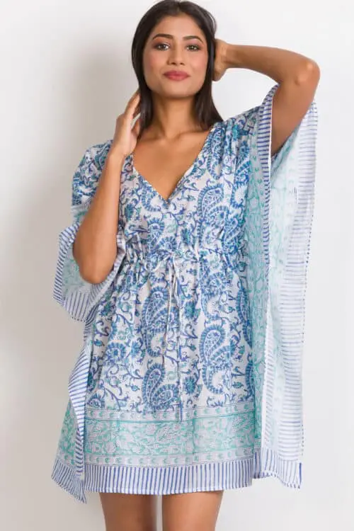 Block Print Turquoise Caftan