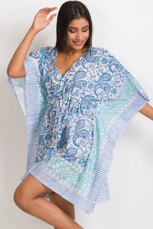 Block Print Turquoise Caftan