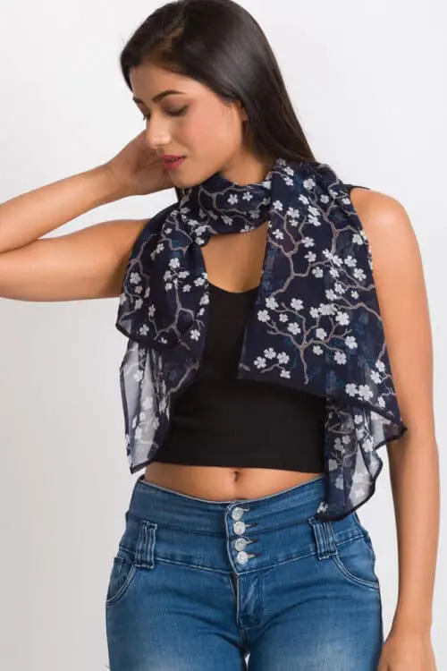 Sahila Navy Floral Scarf