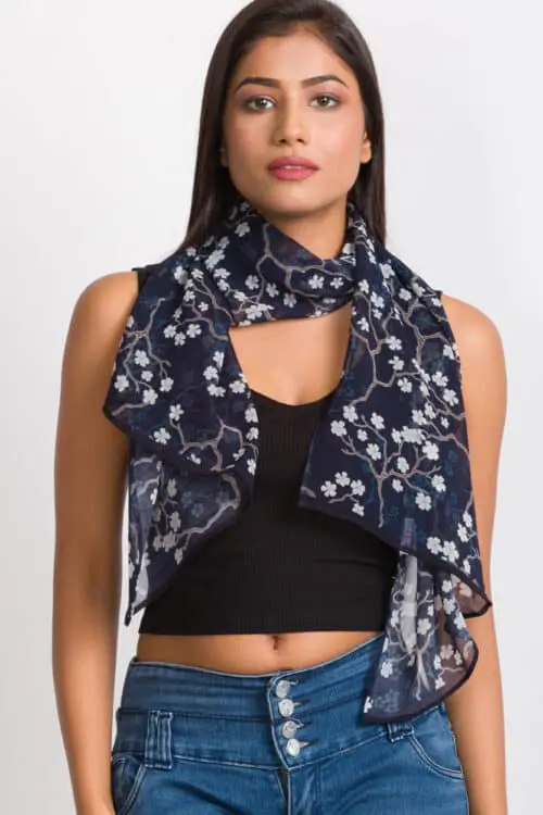 Sahila Navy Floral Scarf