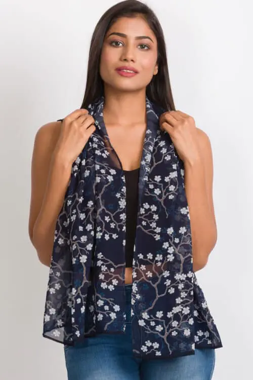 Sahila Navy Floral Scarf