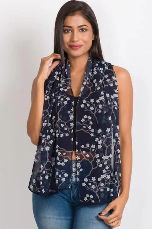 Sahila Navy Floral Scarf