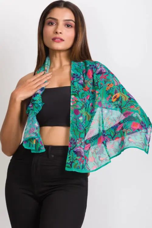 Sahila Emerald Floral Scarf