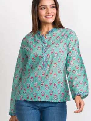 Leela Turquoise Kantha Tunic