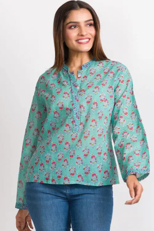 Leela Turquoise Kantha Tunic