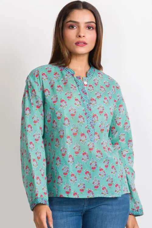 Leele Turquoise Kantha Tunic