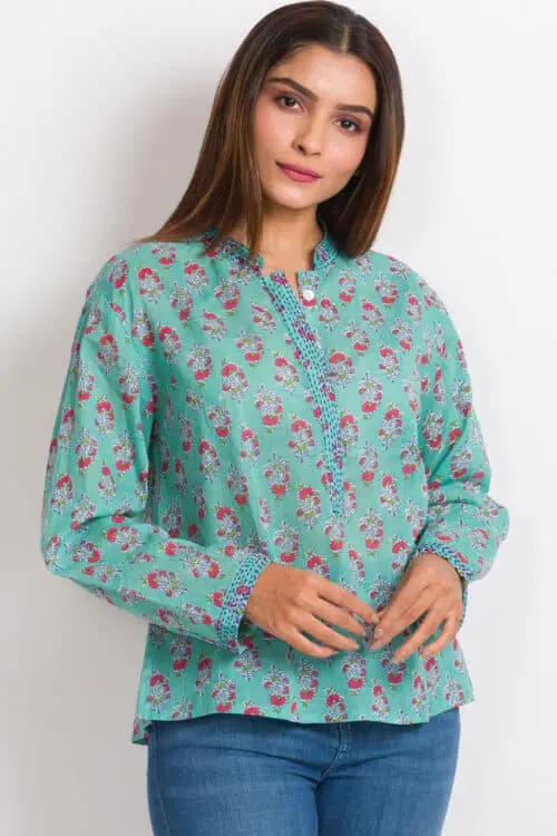 Leela Turquoise Kantha Tunic