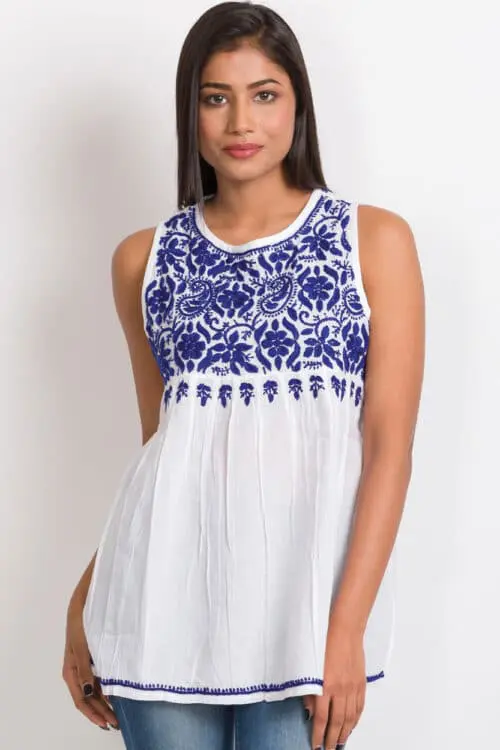 Divyani Embroidered Blue Sleeveless Top
