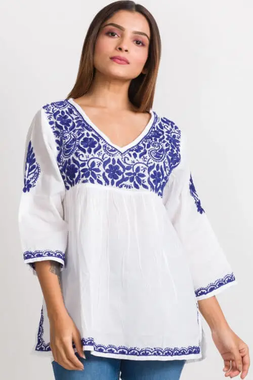 Ramani Blue Hand Embroidered Top