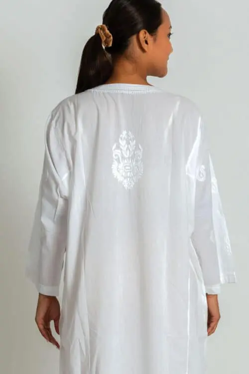 Amrita Embroidered White Nightgown Back View