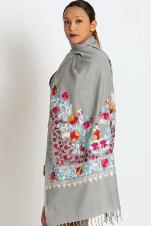 Karuna Embroidered Silver Shawl