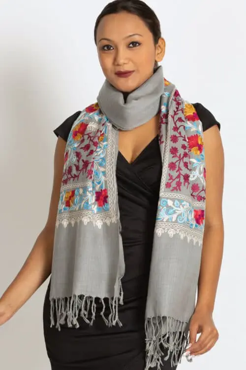 Karuna Embroidered Silver Shawl
