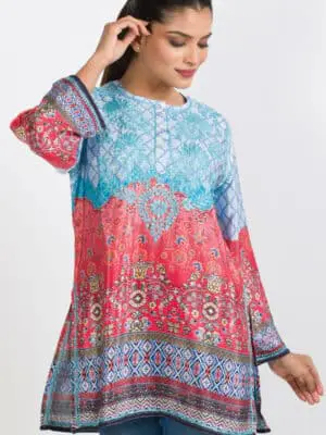 Deena Turquoise Embroidered Tunic Top