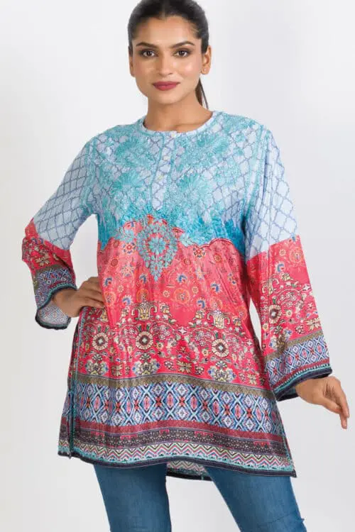 Deena Turquoise Embroidered Tunic Top