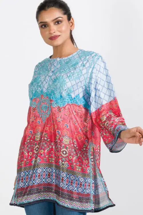 Deena Turquoise Embroidered Tunic Top