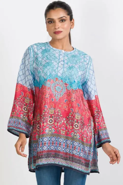 Deena Turquoise Embroidered Tunic Top