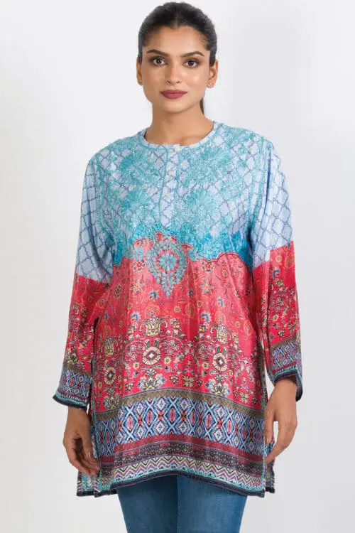Deena Turquoise Embroidered Tunic Top
