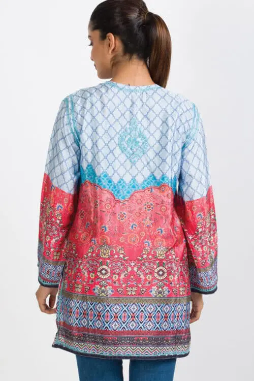 Turquoise Embroidered Tunic Top Back View