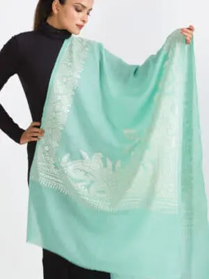 Geeta Aqua Embroidered Shawl