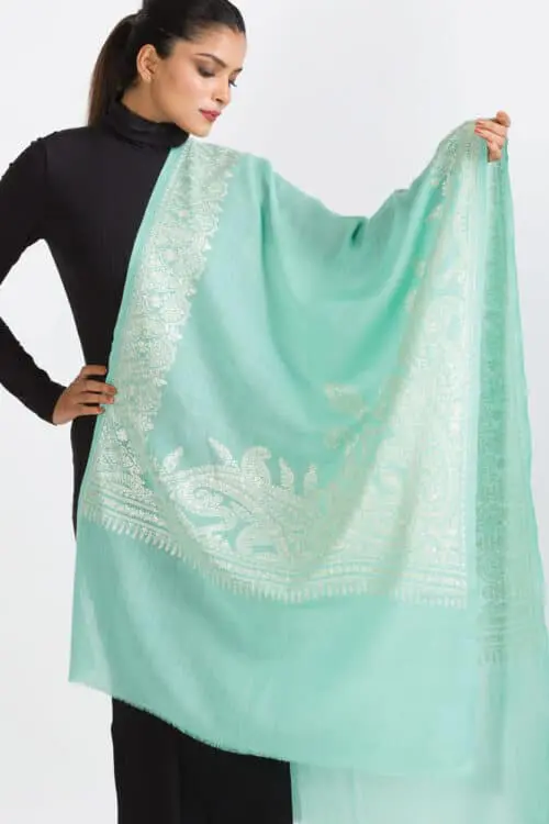 Geeta Aqua Embroidered Shawl