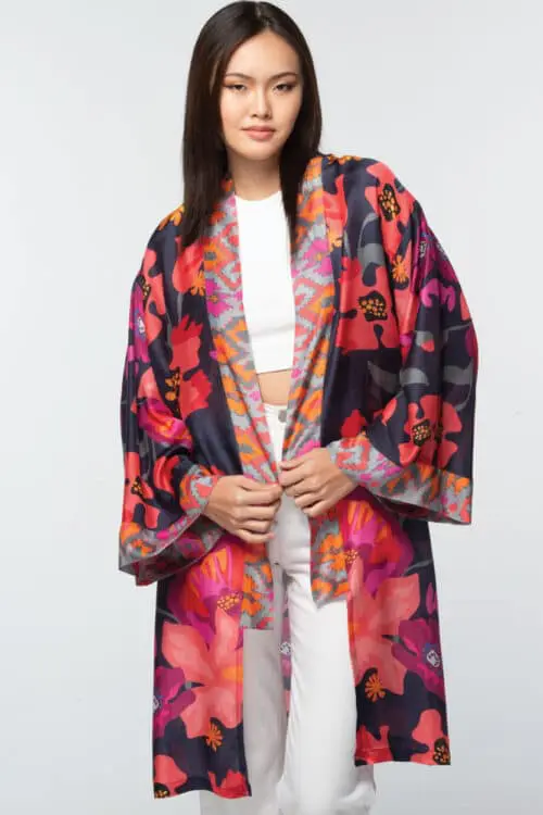 Malini Black Floral Kimono