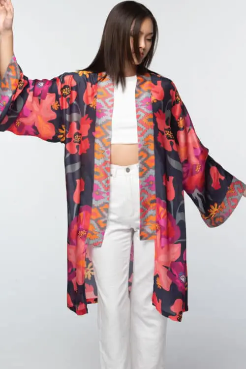 Malini Black Floral Kimono