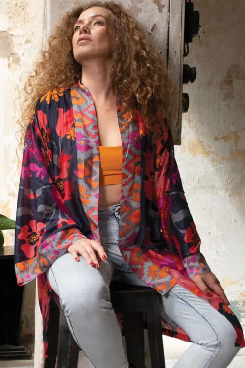 Malini Black Floral Kimono