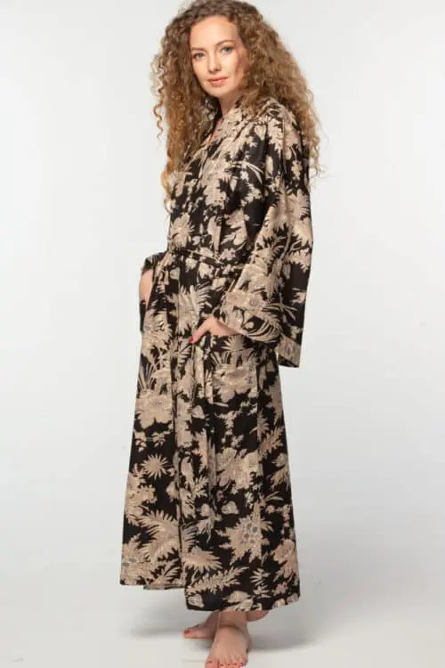 Black Floral Kimono Robe