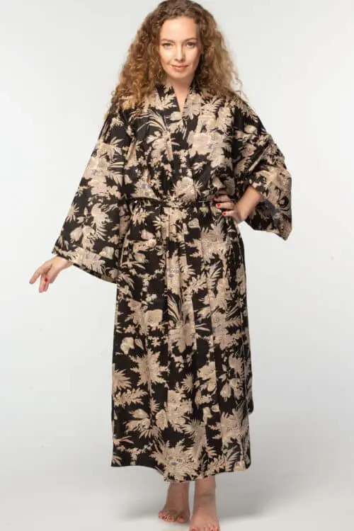 Black Floral Kimono Robe