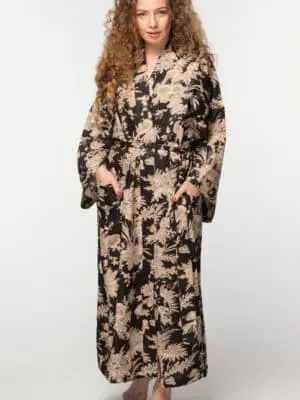 Black Floral Kimono Robe
